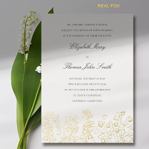 Invitation En Aluminium Gold Art Floral croquis Lily Valley Mariage offici