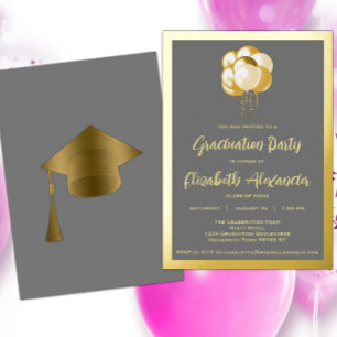 Invitation En Aluminium Gold Balloons Graduation Party