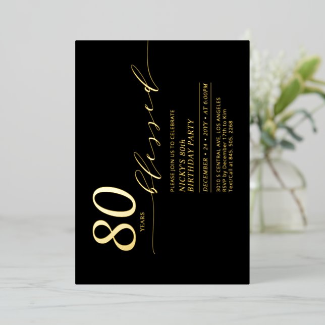 Invitation En Aluminium Gold & Black 80 ans Amoureux 80e anniversaire fête (Debout devant)