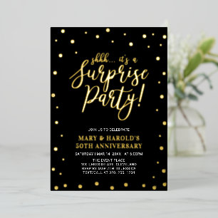Invitation En Aluminium Gold & Black Confetti Surprise Anniversaire Party