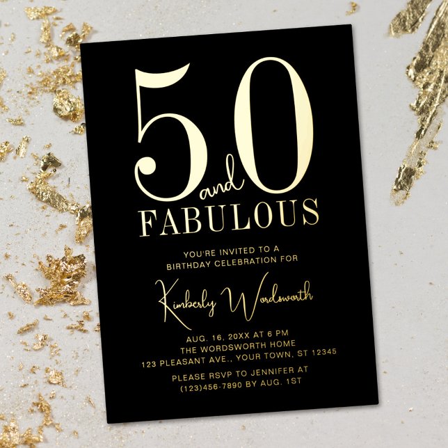 Invitation En Aluminium Gold Black Fifty and Fabulous 50th Birthday Party (Créateur téléchargé)