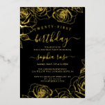 Invitation En Aluminium Gold Black Rose Foil 21e anniversaire<br><div class="desc">Plus joli 21st Birthday Invitations dans le Little Bayleigh Store!</div>