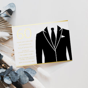 Invitation En Aluminium Gold & Black Suit & Cravate 60e Anniversaire de fê
