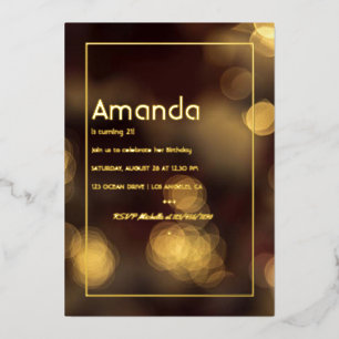 Invitation En Aluminium Gold Bokeh fête d'anniversaire