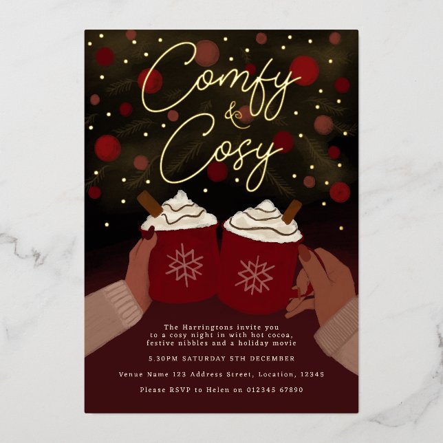 Invitation En Aluminium Gold Burgundy Cosy Hot Cocoa (Recto)