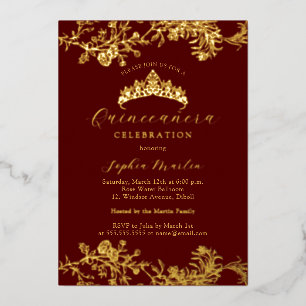 Invitation En Aluminium Gold Burgundy Vintage élégant Quinceanera