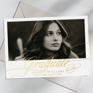 Invitation En Aluminium GOLD Calligraphie Photo Lycée Graduation
