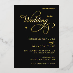 Invitation En Aluminium Gold Calligraphy Classic Tout en un Mariage Réel