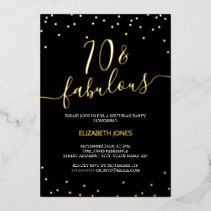Invitation En Aluminium Gold Calligraphy Confetti 70e Fabuleux anniversair