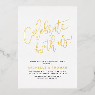Invitation En Aluminium Gold Celebration With Us Script Modern Simple