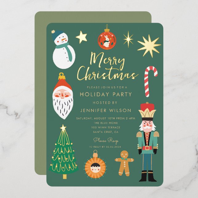 Invitation En Aluminium Gold Christmas Thèmes Holiday Père Noël Family Pho (Recto/Verso)