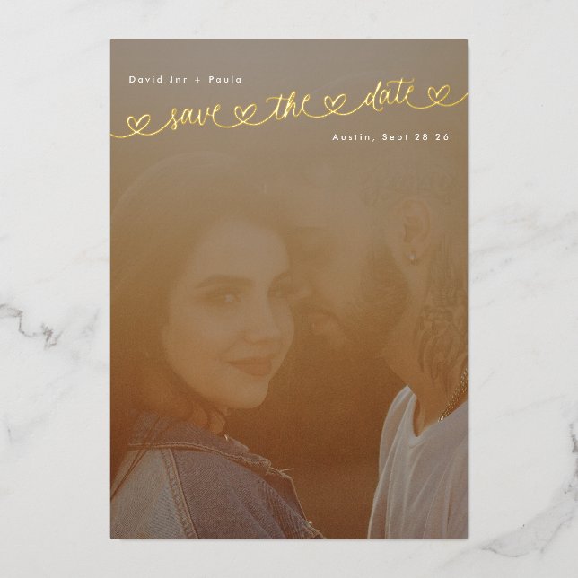 Invitation En Aluminium Gold College Sweet Hearts Photo Save The date (Recto)