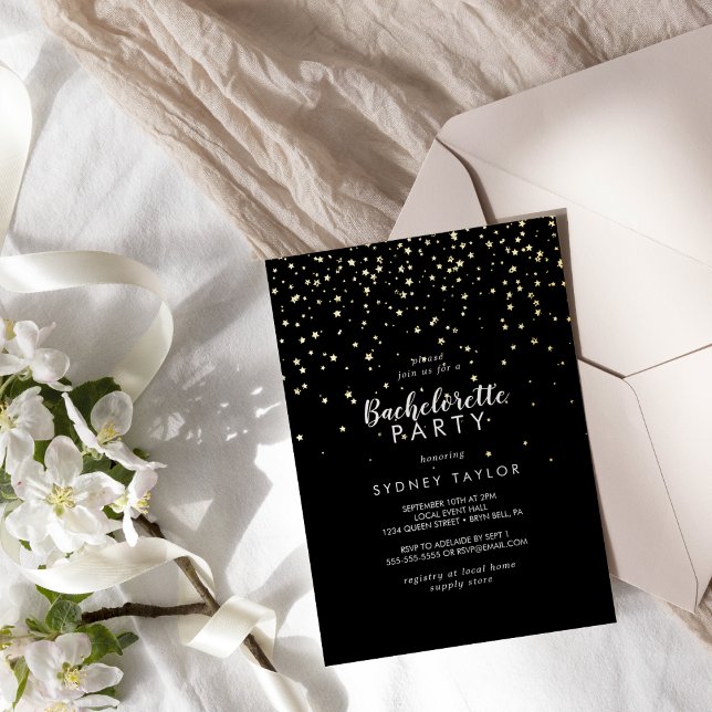 Invitation En Aluminium Gold Confetti|Black Bachelorette Party Gold (Créateur téléchargé)