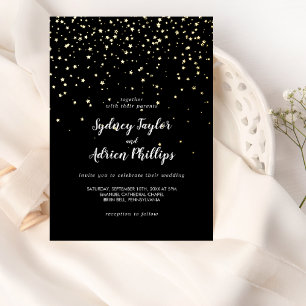 Invitation En Aluminium Gold Confetti Black Décontracté Mariage Real Gold
