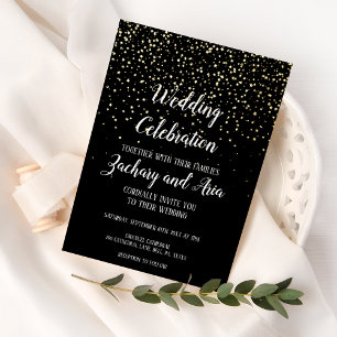 Invitation En Aluminium Gold Confetti Black Mariage Celebration Gold