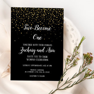 Invitation En Aluminium Gold Confetti Black Two Devenez un or Mariage