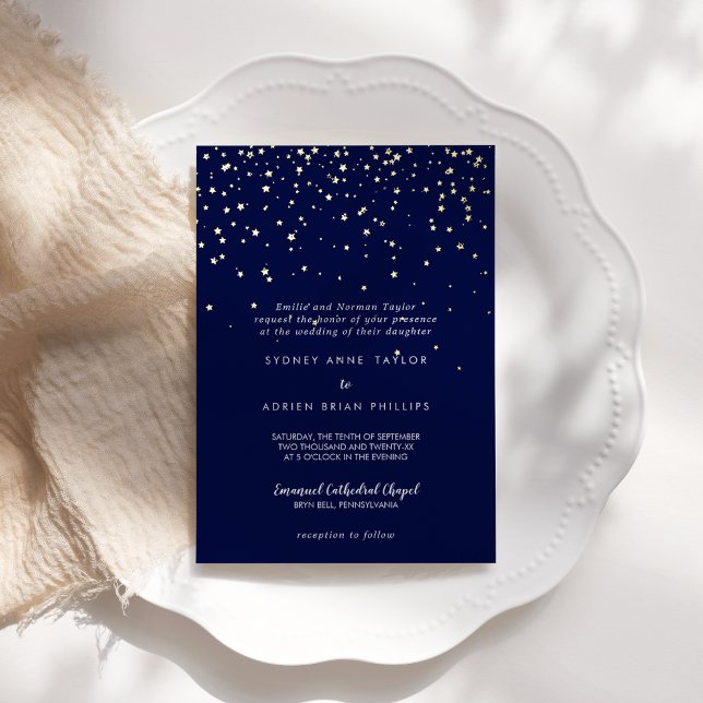 Invitation En Aluminium Gold Confetti|Marine Mariage traditionnel Gold (Créateur téléchargé)