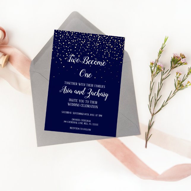 Invitation En Aluminium Gold Confetti|Navy Two Devenez un Mariage (Créateur téléchargé)