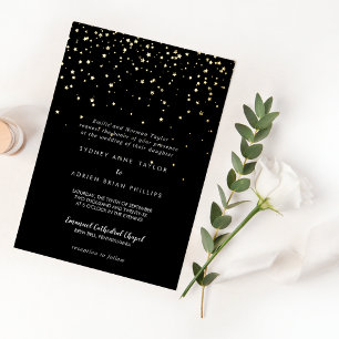 Invitation En Aluminium Gold Confetti Noir Mariage traditionnel Real Gold