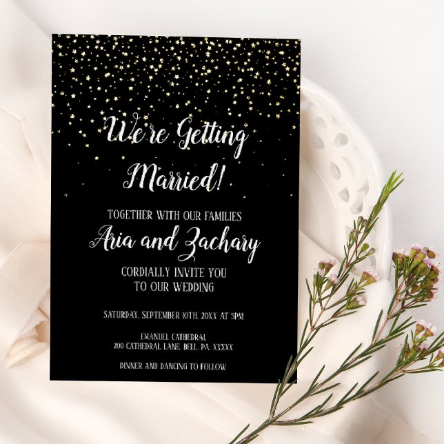 Invitation En Aluminium Gold Confetti|Noir Nous nous marions Mariage (Créateur téléchargé)