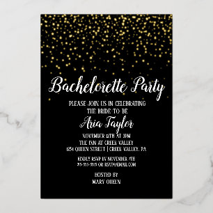 Invitation En Aluminium Gold Confetti sur Black Bachelorette Party Gold