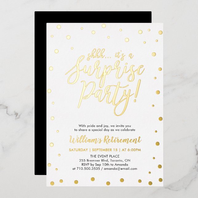 Invitation En Aluminium Gold Confetti Surprise Retraite Party Foil Invit (Recto/Verso)