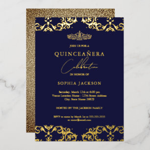 Invitation En Aluminium Gold Damask Marine Quinceanera 15e anniversaire