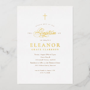 Invitation En Aluminium Gold Elegant Gold Cross Calligraphie Baptême