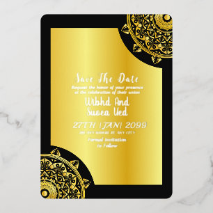 Invitation En Aluminium Gold et Black Elegant Wedding Enregistrer la date