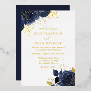 Invitation En Aluminium Gold et Marine Roses Mariage bleu Real Golden