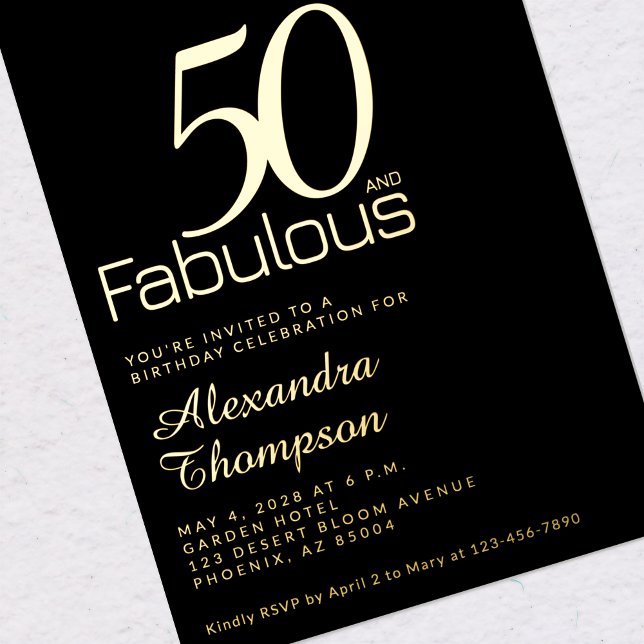 Invitation En Aluminium Gold Fifty and Fabulous 50th Birthday Party (Créateur téléchargé)