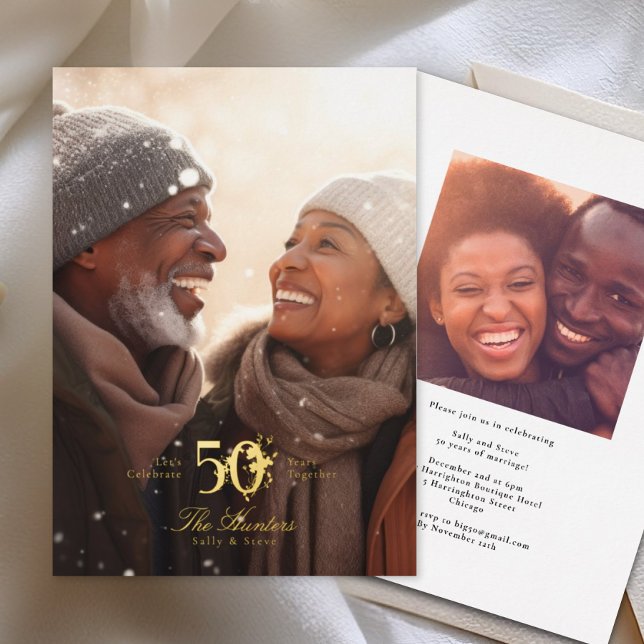 Invitation En Aluminium Gold floral embellished 50th Wedding Anniversary (Créateur téléchargé)