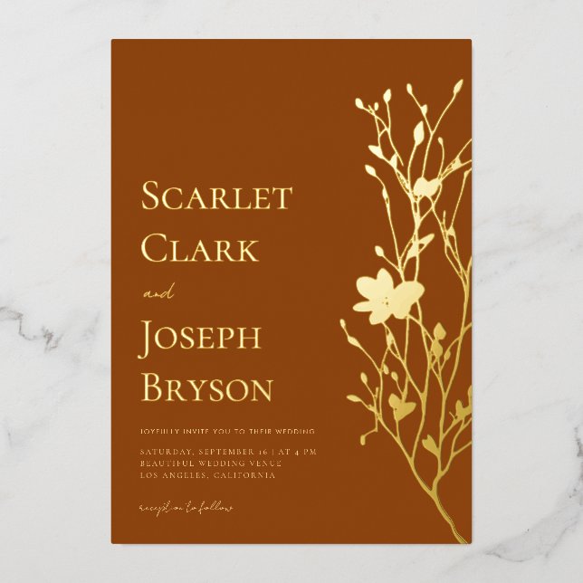 Invitation En Aluminium Gold Floral Green Fall Terracotta Mariage Real (Recto)