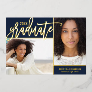 Invitation En Aluminium Gold Foil 2 Photo Graduation Announcement