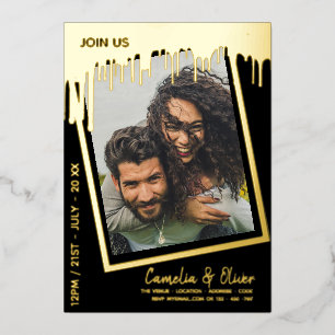 Invitation En Aluminium GOLD FOIL Black PHOTO Mariage QR Code Driving