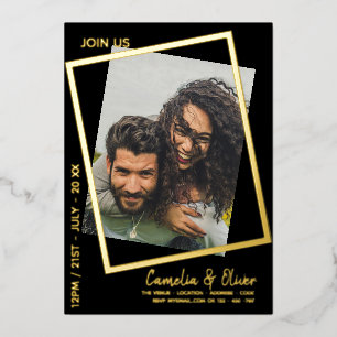 Invitation En Aluminium GOLD FOIL Black PHOTO Mariage QR Code Driving Foi