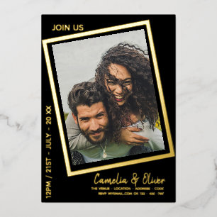 Invitation En Aluminium GOLD FOIL Black PHOTO Mariage QR Code Driving Foi