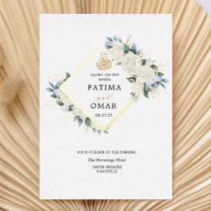 Invitation En Aluminium Gold Foil blanc Floral musulman Mariage musulman i