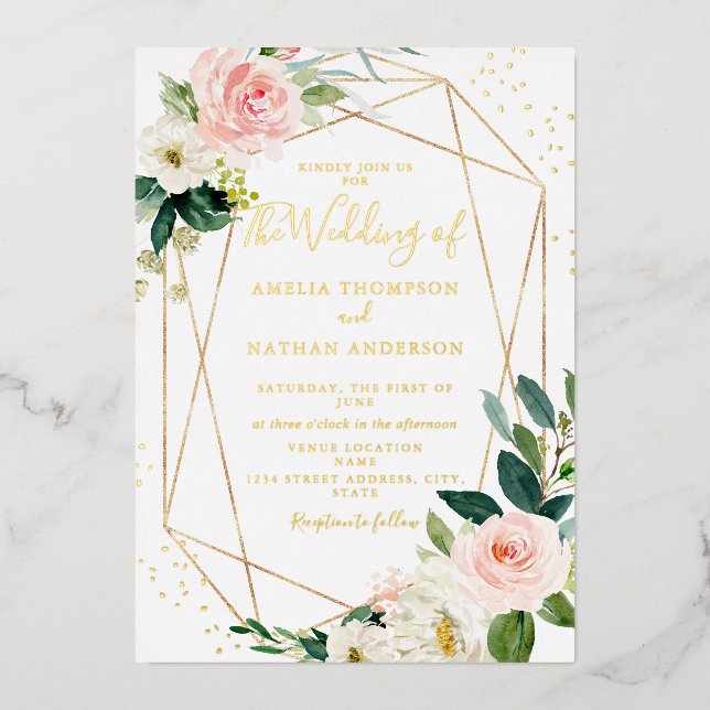 Invitation En Aluminium GOLD FOIL Blush Floral Mariage (Recto)