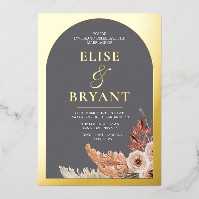 Invitation En Aluminium Gold Foil Boho Floral Mariage moderne (Recto)