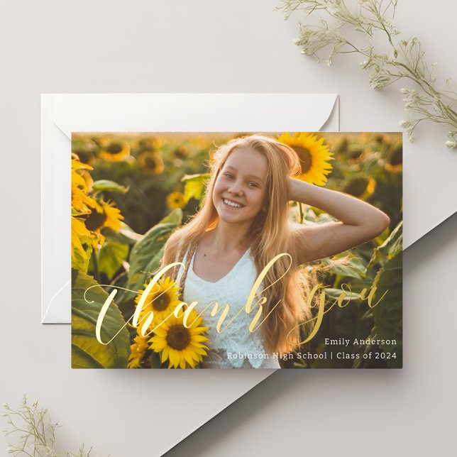 Invitation En Aluminium Gold Foil Calligraphie Graduation Merci photo (Créateur téléchargé)