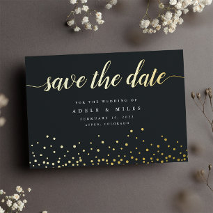 Invitation En Aluminium Gold Foil Calligraphy Confetti Enregistrer la cart