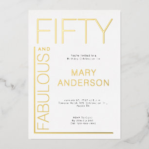 Invitation En Aluminium Gold Foil Cinquante et fabuleux 50e anniversaire f