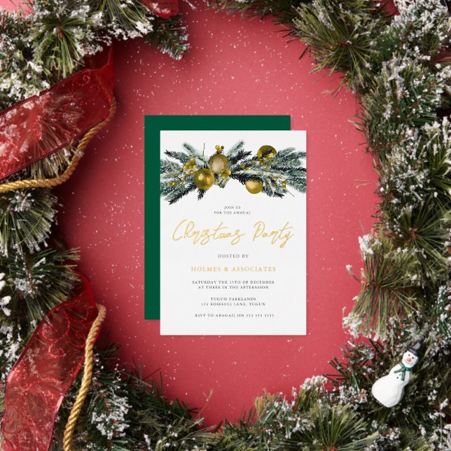 Invitation En Aluminium Gold Foil Classic Corporate Office Christmas Party (Insitu)