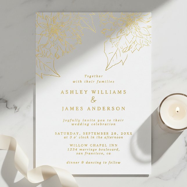 Invitation En Aluminium Gold Foil Dahlia Floral Elegant Wedding (Créateur téléchargé)