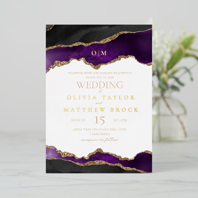 Invitation En Aluminium Gold Foil esthétique Mariage moderne (Debout devant)