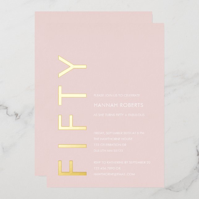 Invitation En Aluminium Gold Foil Fifty and Fabulous 50th Birthday Party (Recto/Verso)