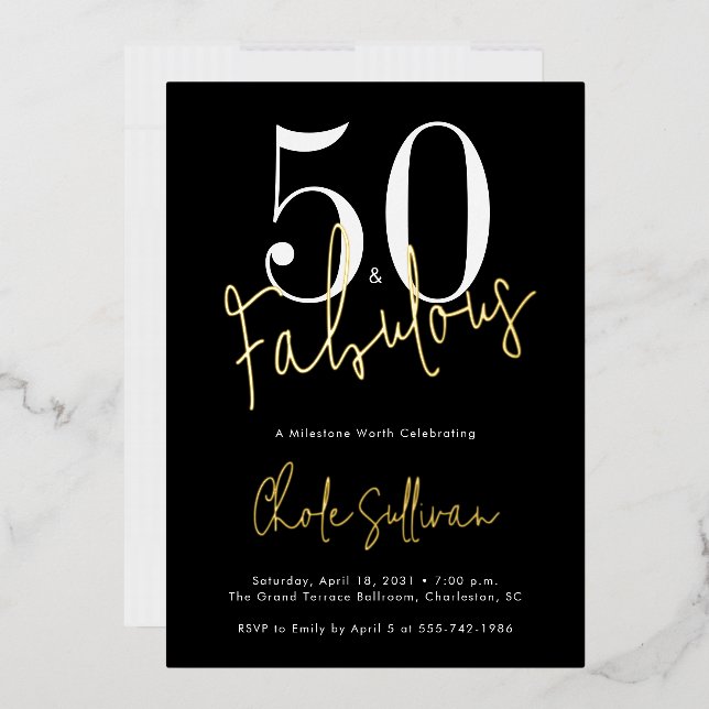 Invitation En Aluminium Gold Foil Fifty and Fabulous 50th Birthday Party (Enveloppe)