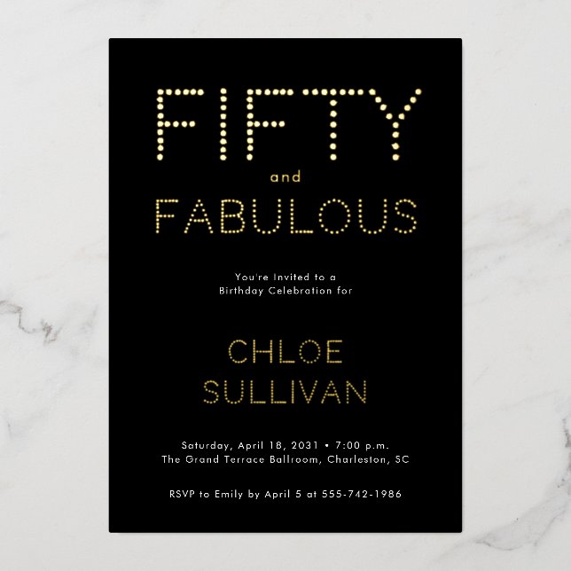 Invitation En Aluminium Gold Foil Fifty and Fabulous 50th Birthday Party (Recto)