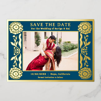 Invitation En Aluminium Gold Foil Floral Marigold Indien Enregistrer La Da